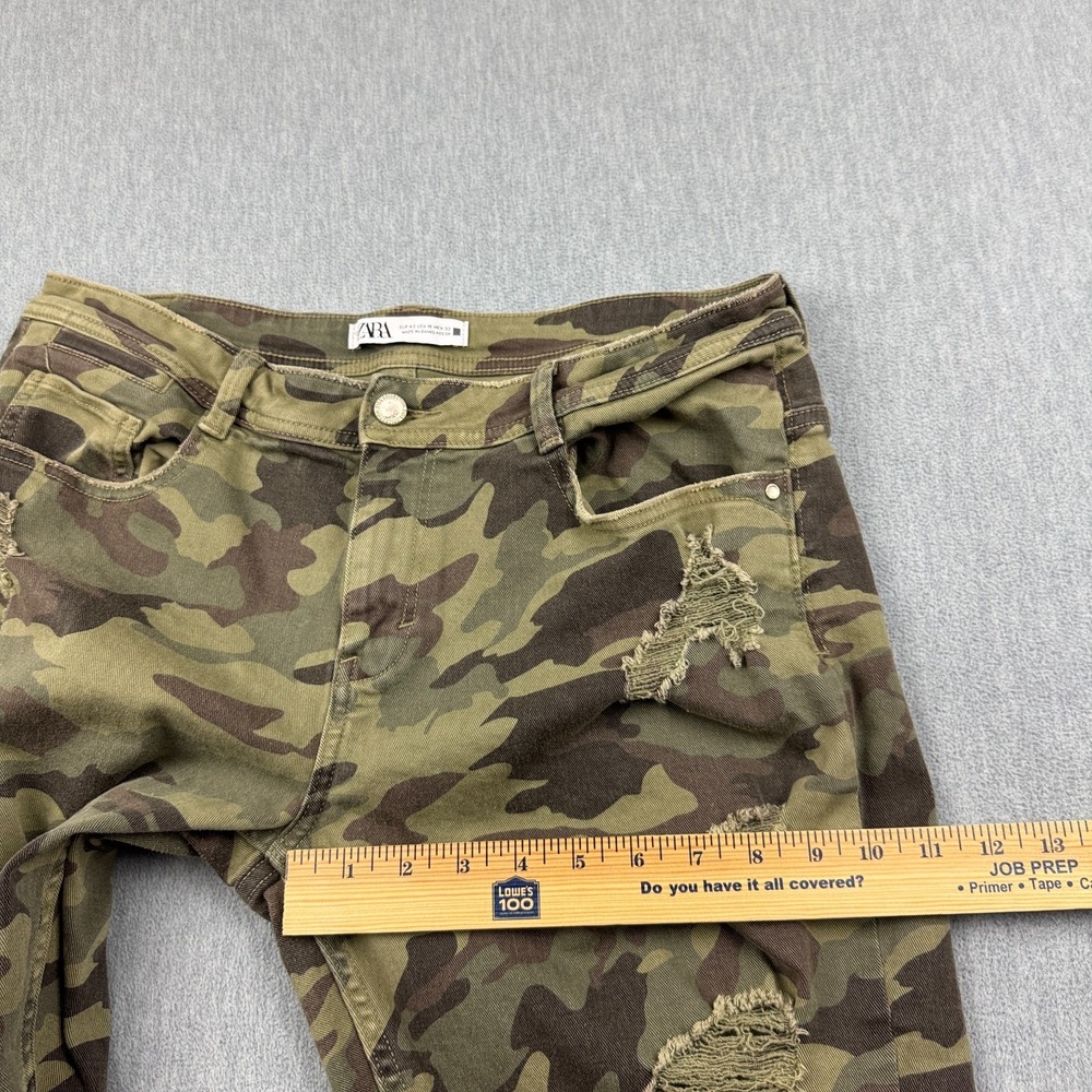 Zara‎ Jeans Womens 10 Fits 33x28 Green Skinny Camouflage Distressed Frayed Hem - Picture 8 of 14